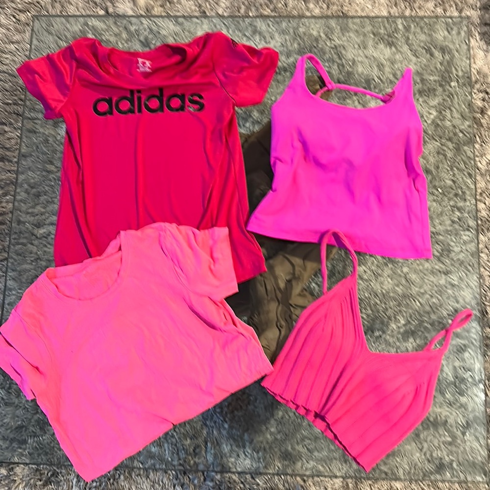 Pink workout shirts. Pink shirts.